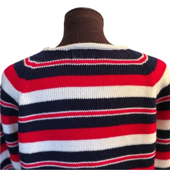 Vintage 1960s Multi Color Stripe Ribbed Double Knit Cardigan Sweater size Large - Picture 5 of 12